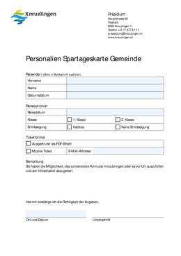 Formular Personalien SBB-Spartageskarte Gemeinde Formular zur Erfassung der Personalien und Reisedaten
