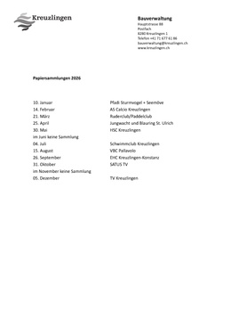 Termine Papiersammlung 2026